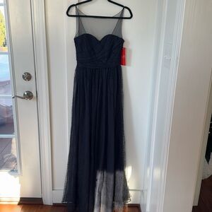 NWT ML Monique Lhuillier Blue Lace Maxi Dress Size 4